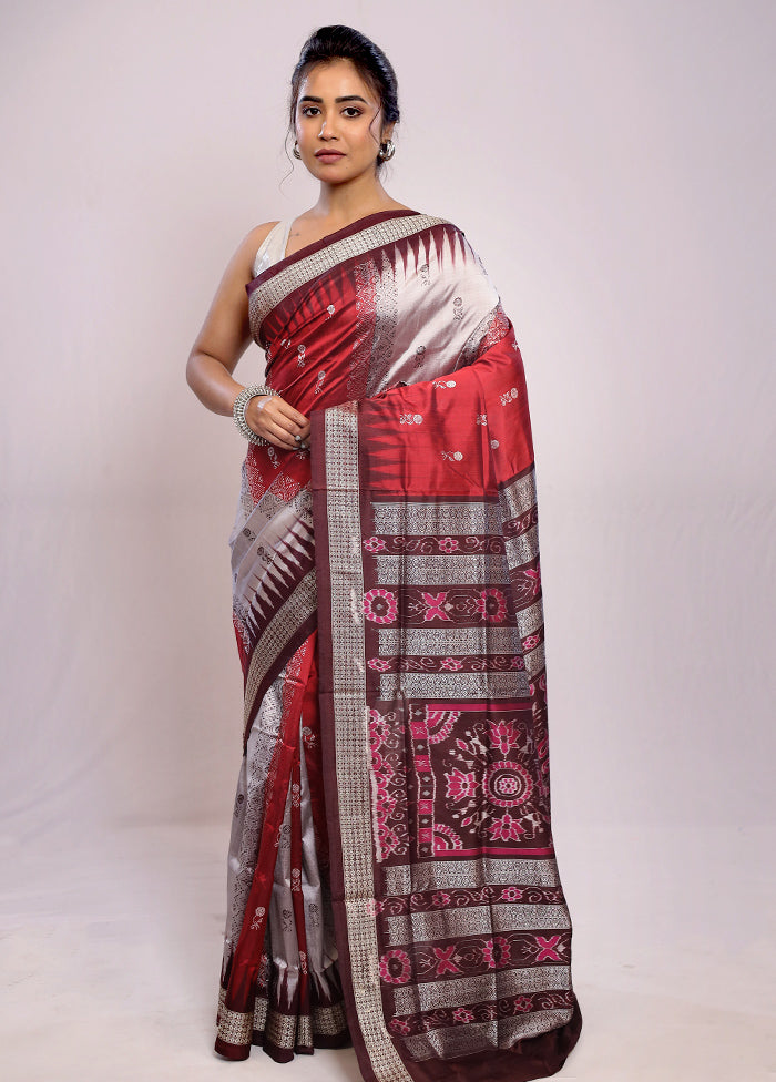 Grey Bomkai Pure Silk Saree With Blouse Piece - Indian Silk House Agencies