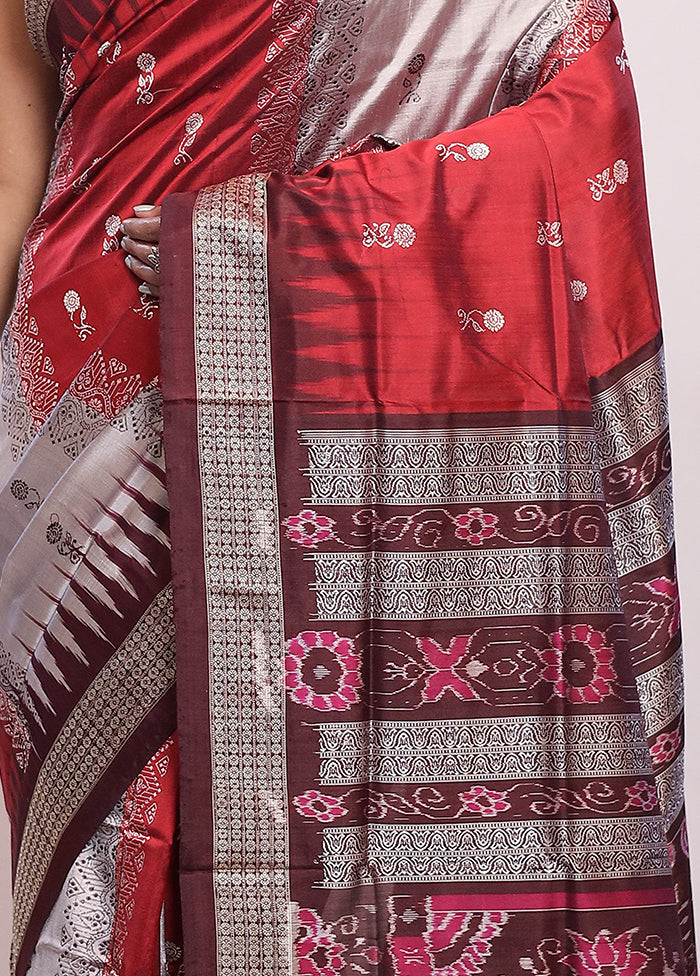 Grey Bomkai Pure Silk Saree With Blouse Piece - Indian Silk House Agencies