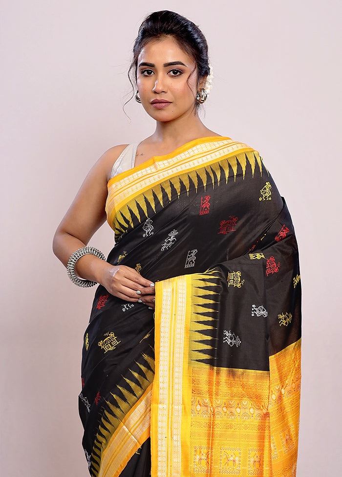 Black Bomkai Pure Silk Saree With Blouse Piece - Indian Silk House Agencies