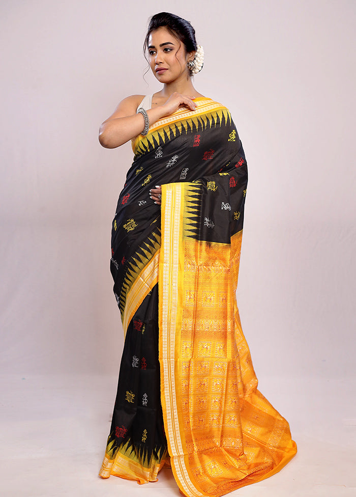 Black Bomkai Pure Silk Saree With Blouse Piece - Indian Silk House Agencies