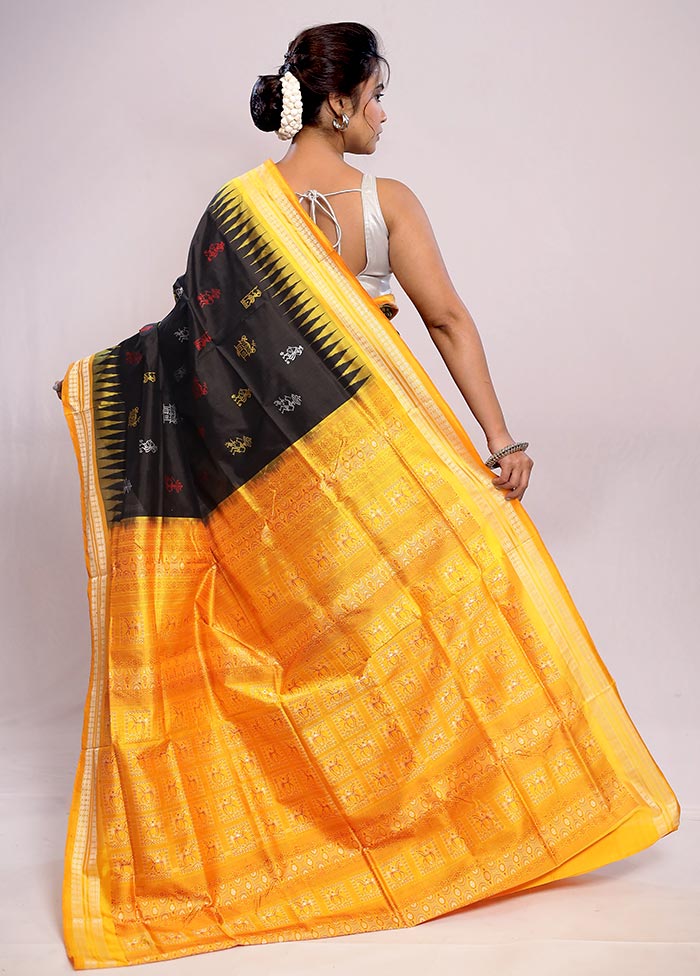 Black Bomkai Pure Silk Saree With Blouse Piece - Indian Silk House Agencies