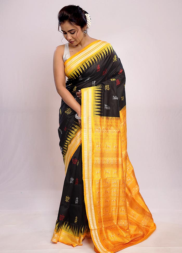 Black Bomkai Pure Silk Saree With Blouse Piece - Indian Silk House Agencies