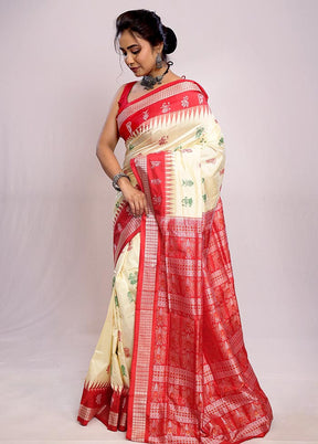 Cream Bomkai Pure Silk Saree With Blouse Piece - Indian Silk House Agencies