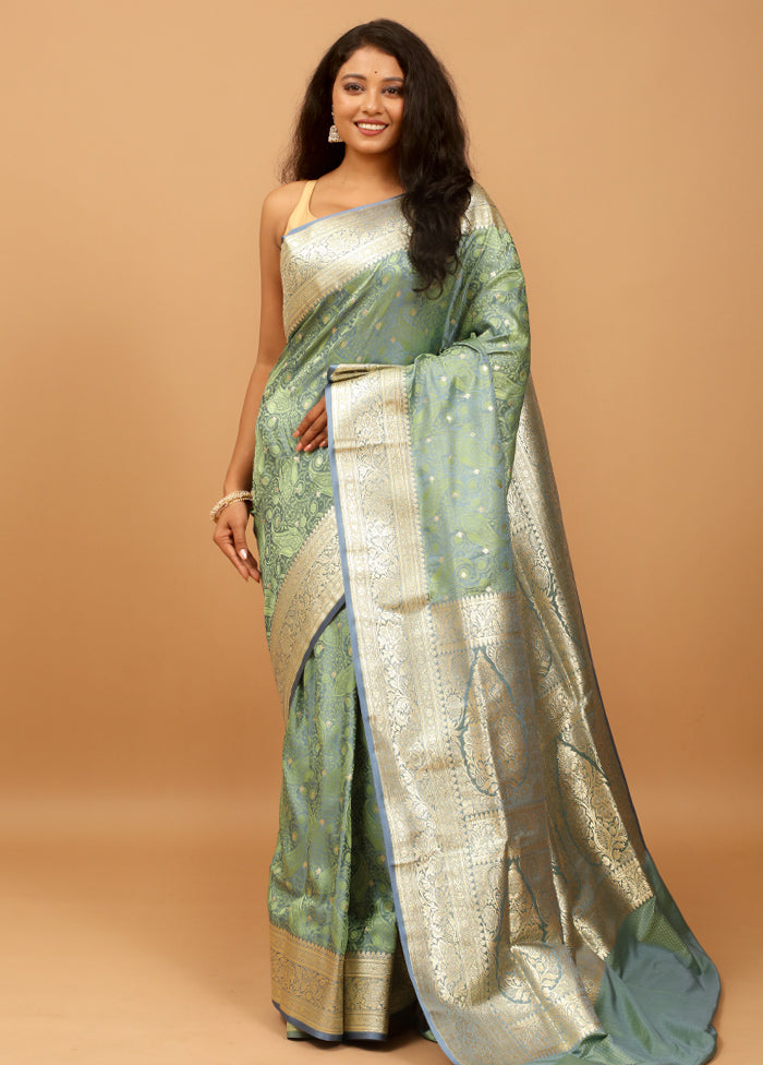 Green Tanchoi Silk Saree With Blouse Piece