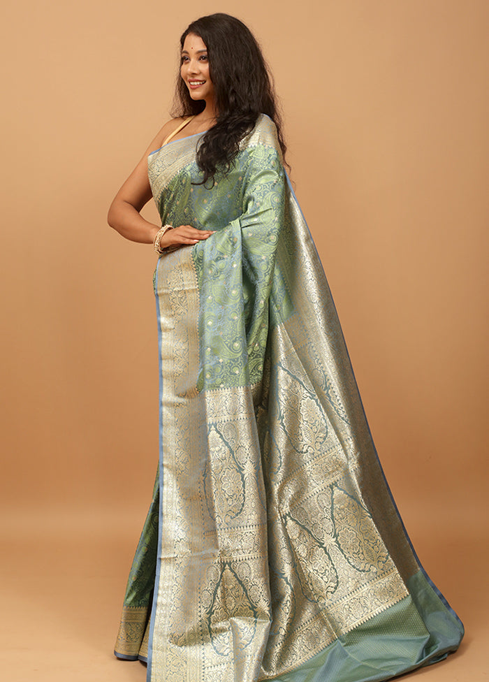 Green Tanchoi Silk Saree With Blouse Piece