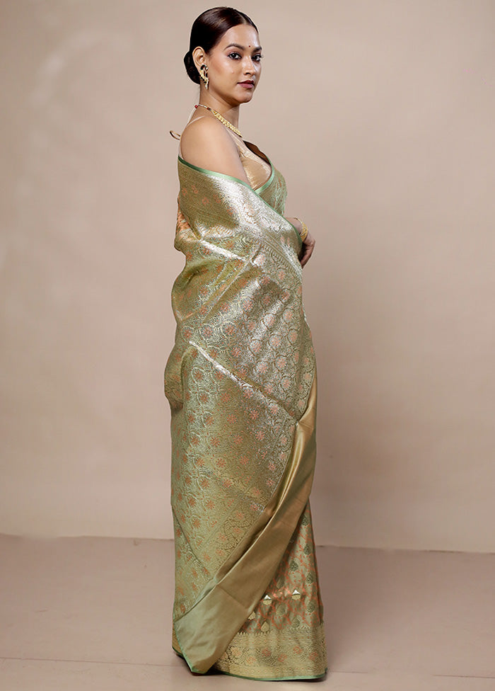 Green Tanchoi Silk Saree With Blouse Piece