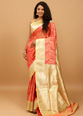 Pink Tanchoi Silk Saree With Blouse Piece