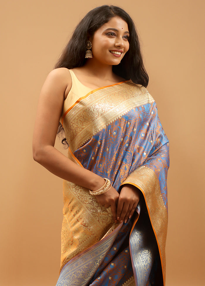 Blue Tanchoi Silk Saree With Blouse Piece