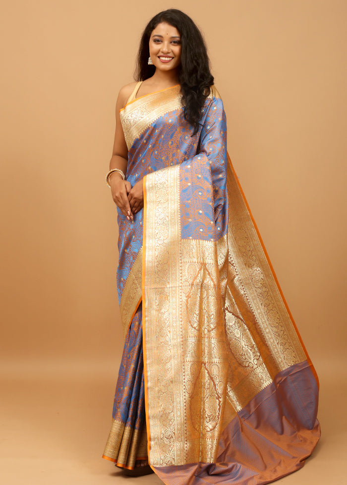 Blue Tanchoi Silk Saree With Blouse Piece