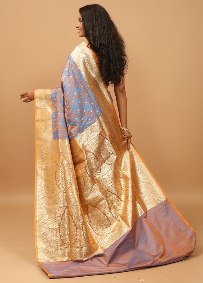 Blue Tanchoi Silk Saree With Blouse Piece