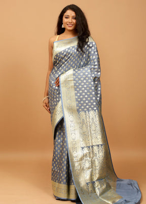 Blue Tanchoi Silk Saree With Blouse Piece