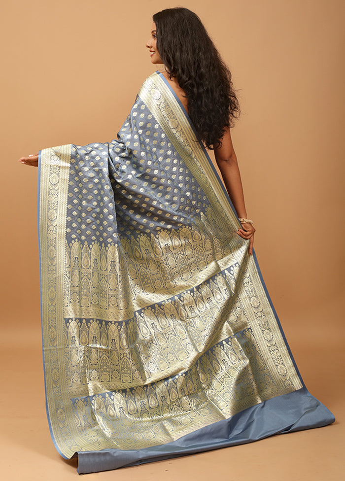 Blue Tanchoi Silk Saree With Blouse Piece