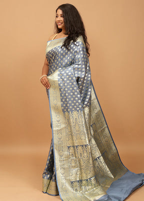 Blue Tanchoi Silk Saree With Blouse Piece