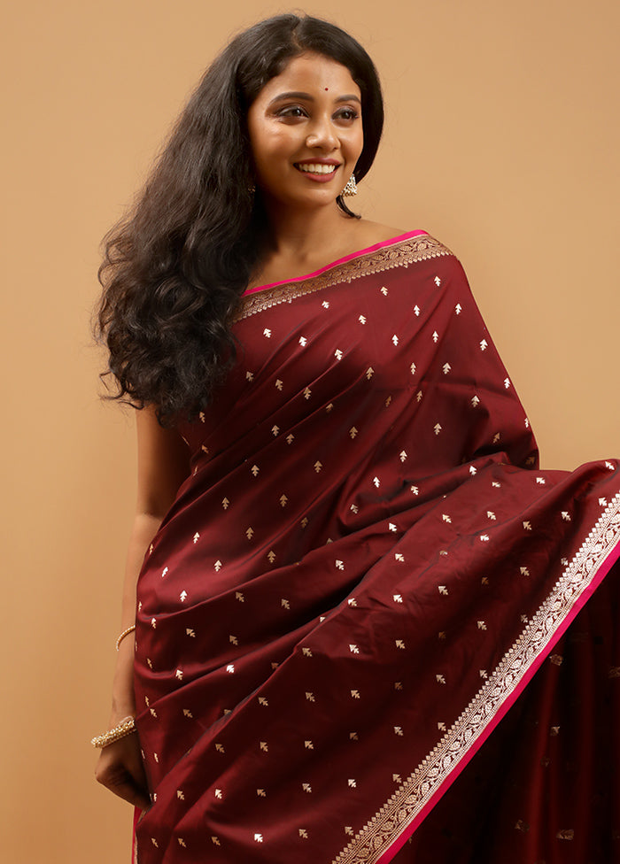 Maroon Banarasi Silk Saree With Blouse Piece