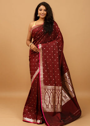 Maroon Banarasi Silk Saree With Blouse Piece