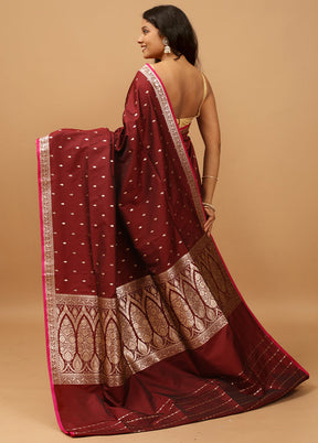 Maroon Banarasi Silk Saree With Blouse Piece