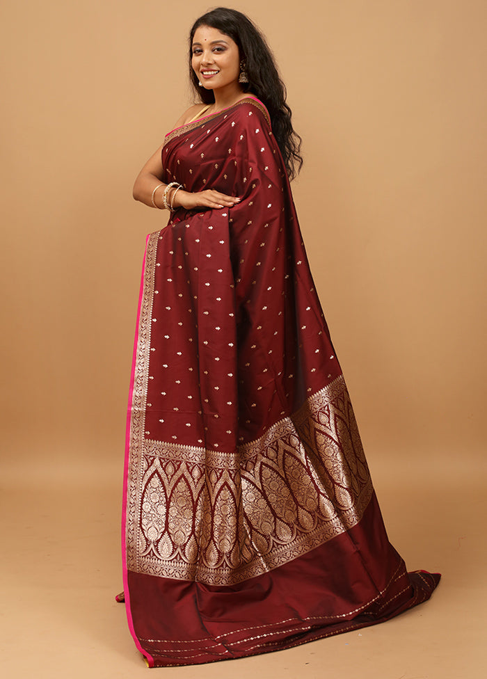 Maroon Banarasi Silk Saree With Blouse Piece