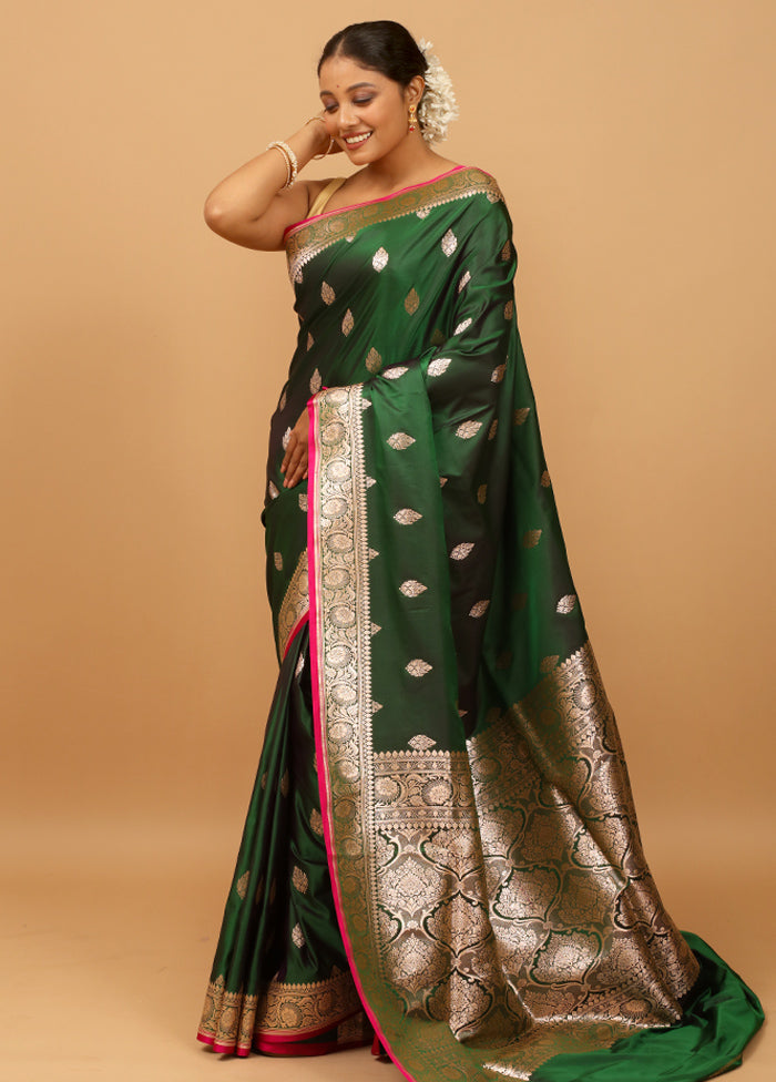 Green Banarasi Silk Saree With Blouse Piece