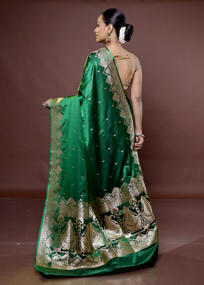 Green Banarasi Silk Saree With Blouse Piece