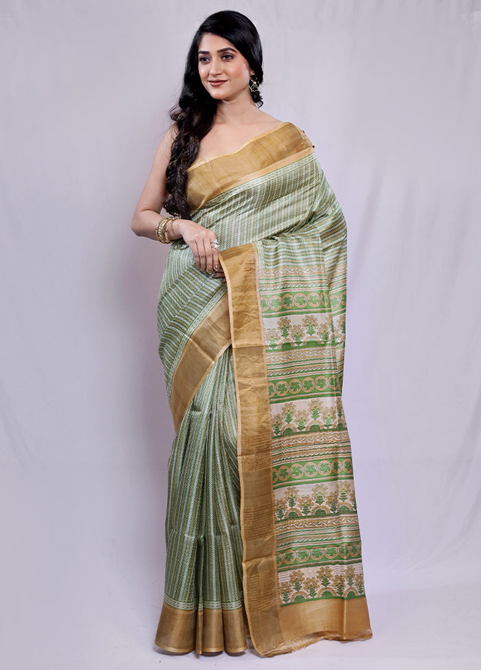 Green Tussar Silk Saree With Blouse Piece - Indian Silk House Agencies