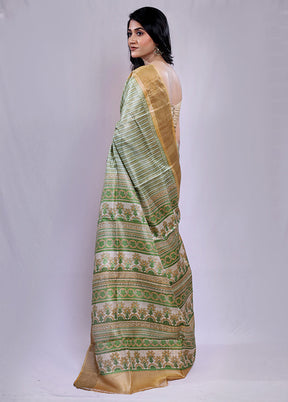 Green Tussar Silk Saree With Blouse Piece - Indian Silk House Agencies