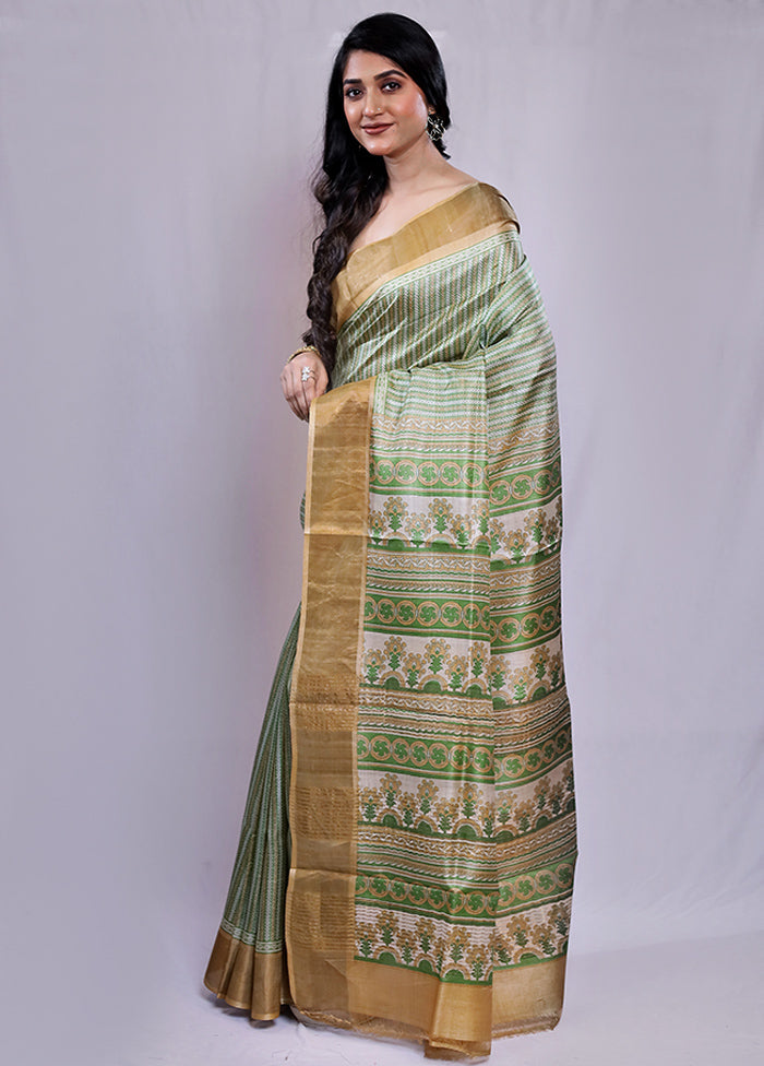 Green Tussar Silk Saree With Blouse Piece - Indian Silk House Agencies