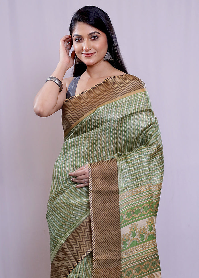 Green Tussar Silk Saree With Blouse Piece - Indian Silk House Agencies