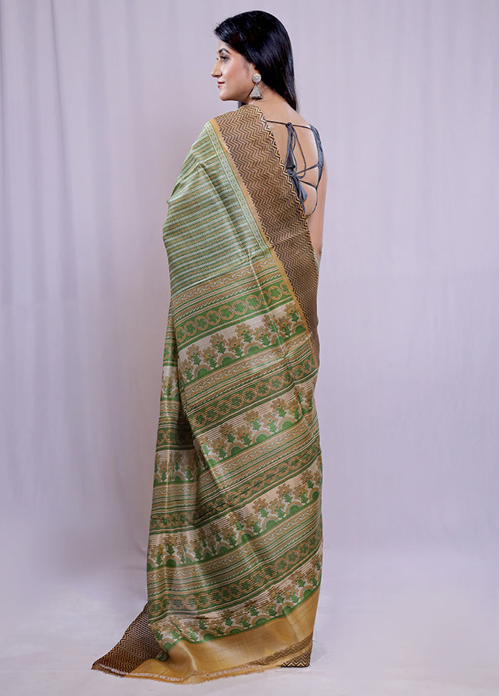 Green Tussar Silk Saree With Blouse Piece - Indian Silk House Agencies