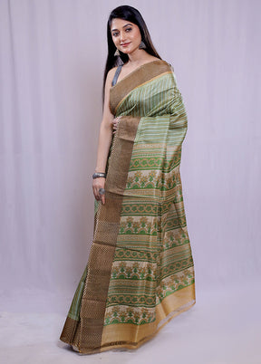 Green Tussar Silk Saree With Blouse Piece - Indian Silk House Agencies