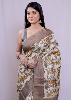 Cream Tussar Silk Saree With Blouse Piece - Indian Silk House Agencies