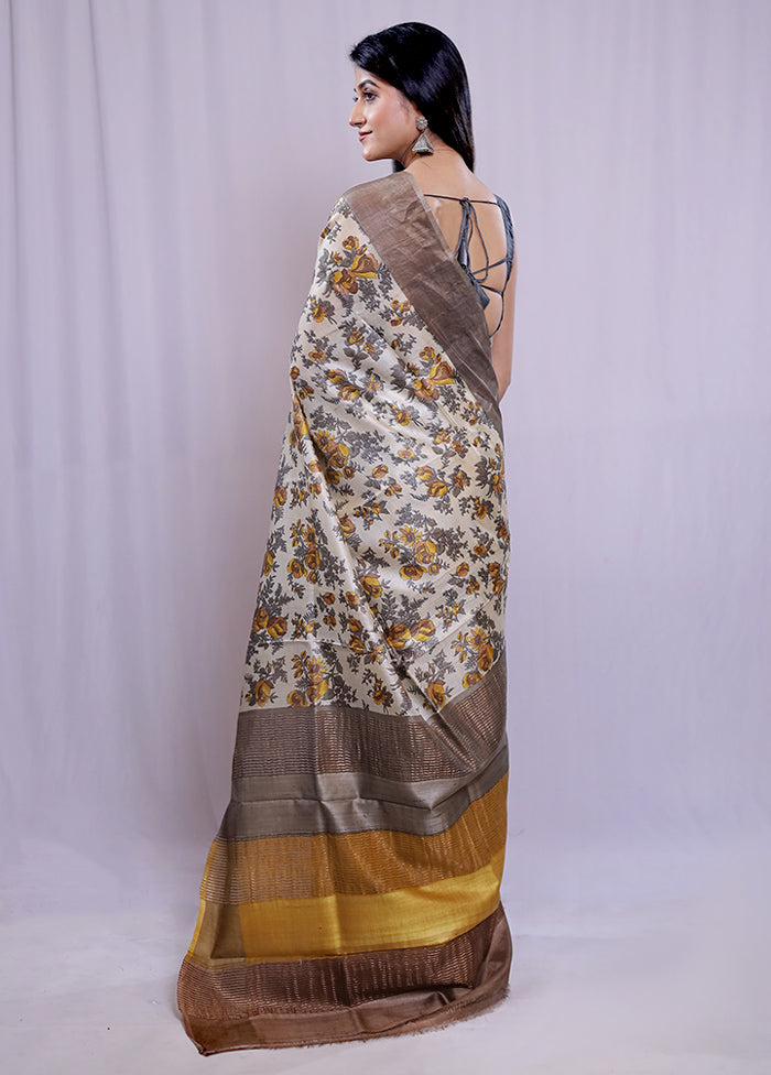 Cream Tussar Silk Saree With Blouse Piece - Indian Silk House Agencies