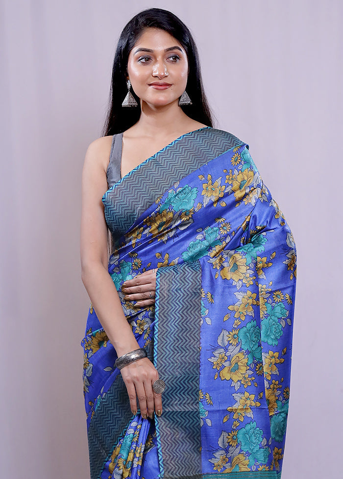 Blue Tussar Silk Saree With Blouse Piece - Indian Silk House Agencies