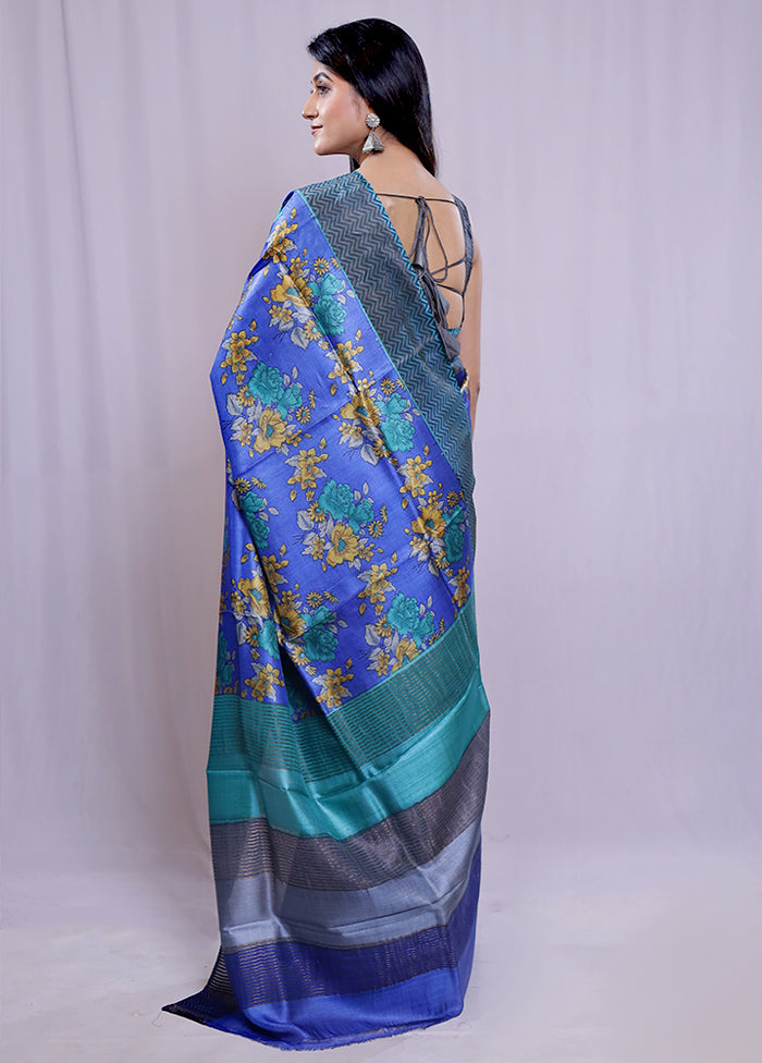 Blue Tussar Silk Saree With Blouse Piece - Indian Silk House Agencies