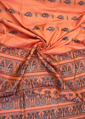 Peach Handloom Baluchari Pure Silk Saree With Blouse Piece