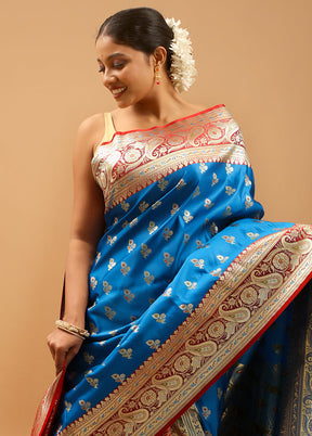 Blue Banarasi Silk Saree With Blouse Piece