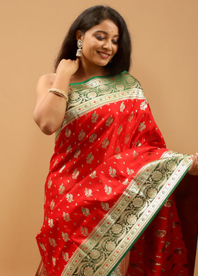 Red Banarasi Silk Saree With Blouse Piece