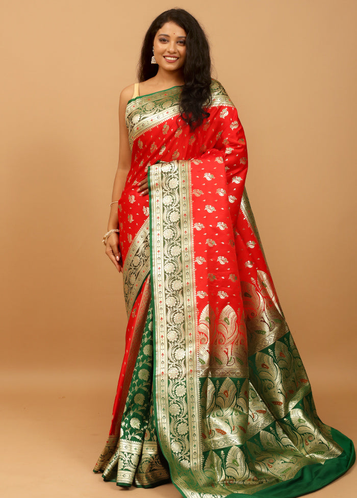 Red Banarasi Silk Saree With Blouse Piece