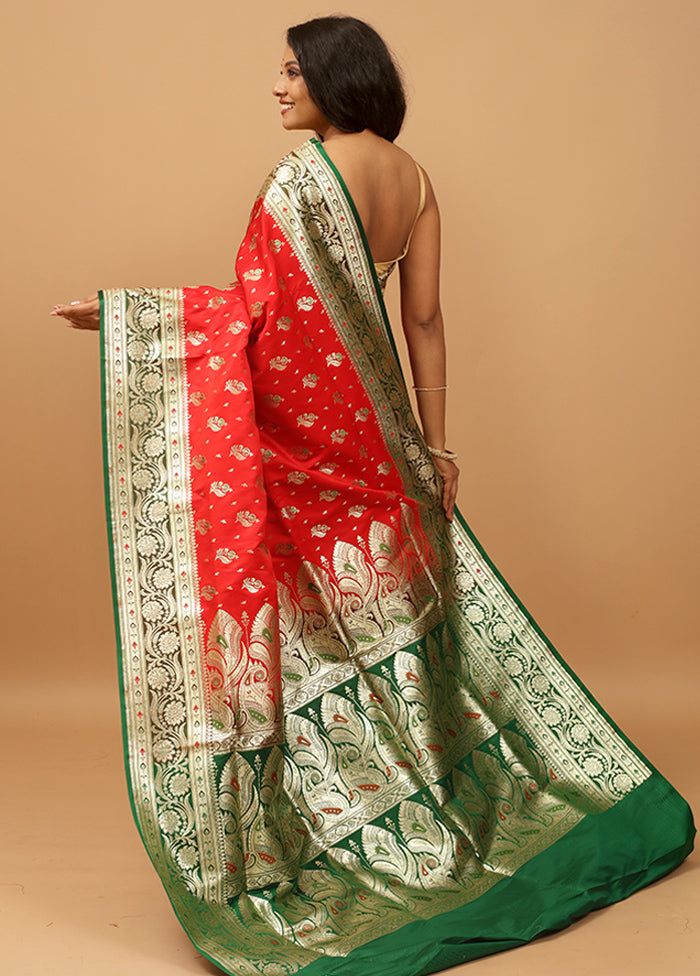 Red Banarasi Silk Saree With Blouse Piece