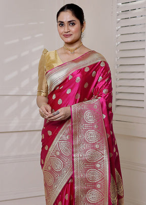 Pink Banarasi Silk Saree With Blouse Piece