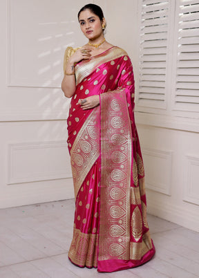 Pink Banarasi Silk Saree With Blouse Piece