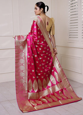 Pink Banarasi Silk Saree With Blouse Piece