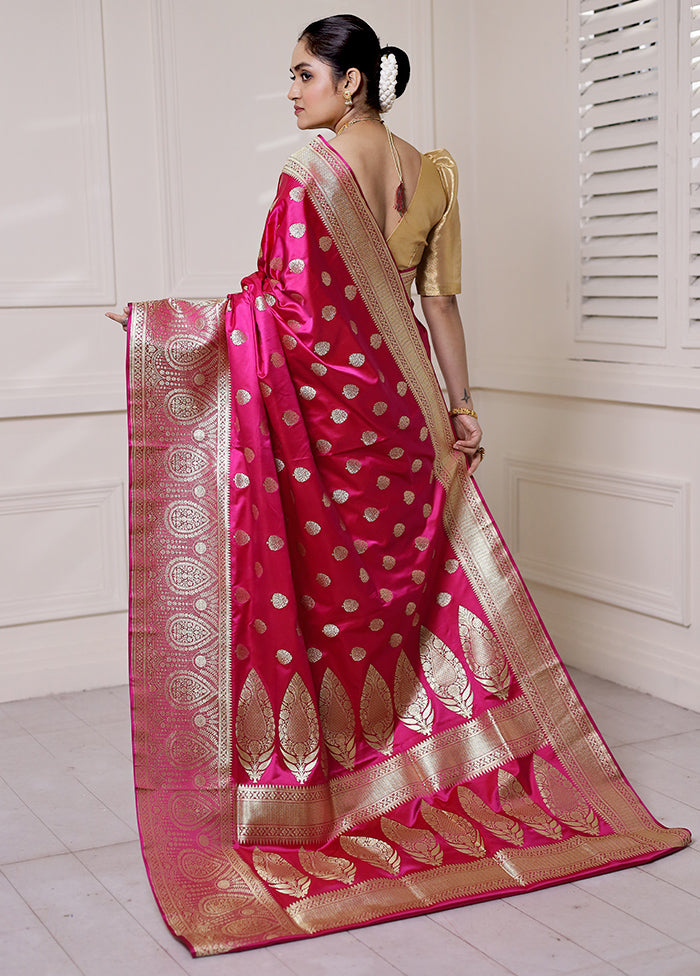 Pink Banarasi Silk Saree With Blouse Piece