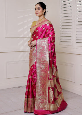 Pink Banarasi Silk Saree With Blouse Piece