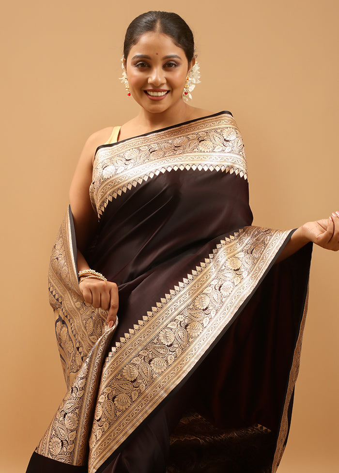 Brown Banarasi Silk Saree With Blouse Piece