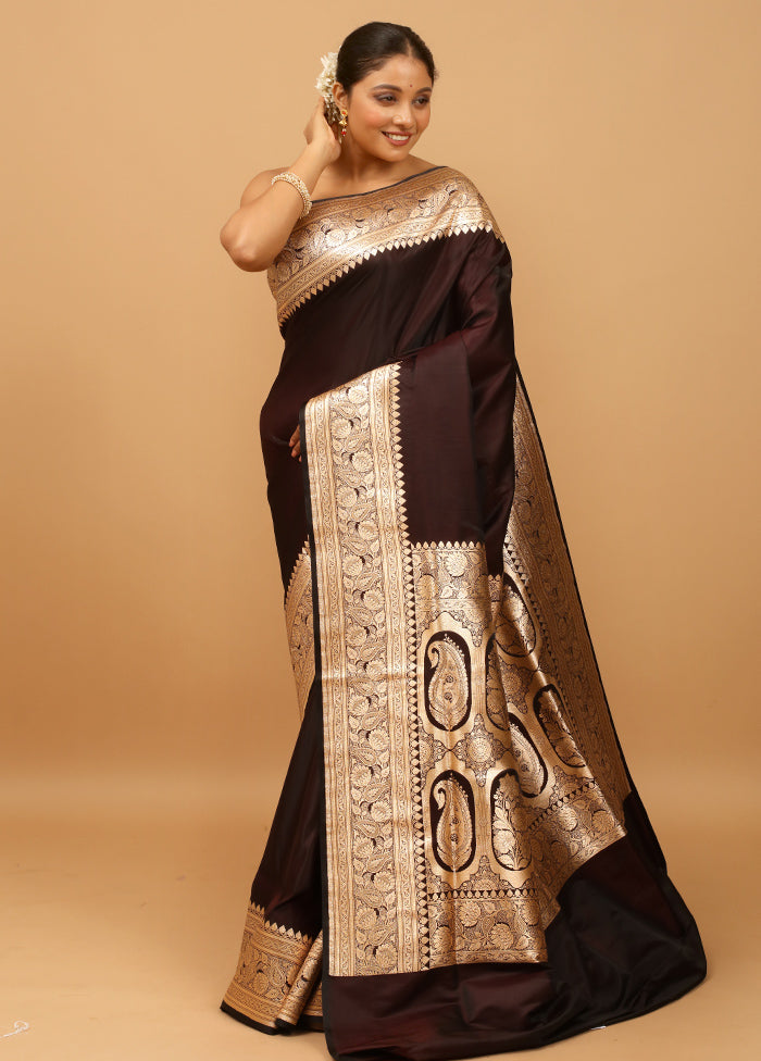 Brown Banarasi Silk Saree With Blouse Piece