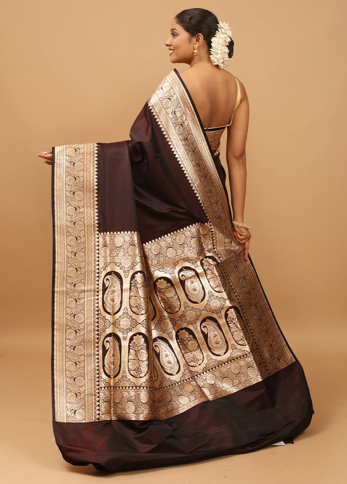 Brown Banarasi Silk Saree With Blouse Piece