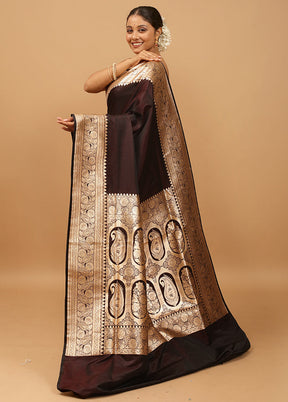 Brown Banarasi Silk Saree With Blouse Piece