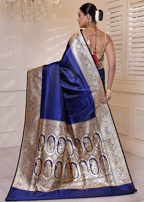 Blue Banarasi Silk Saree With Blouse Piece