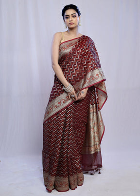 Maroon Kora Silk Saree With Blouse Piece - Indian Silk House Agencies