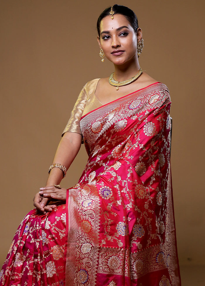 Pink Handloom Katan Pure Silk Saree With Blouse Piece